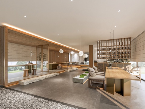 新中式中式茶馆 茶馆雅座 茶桌椅组合 茶室su模型