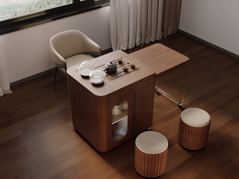  新中式茶桌椅3d模型 