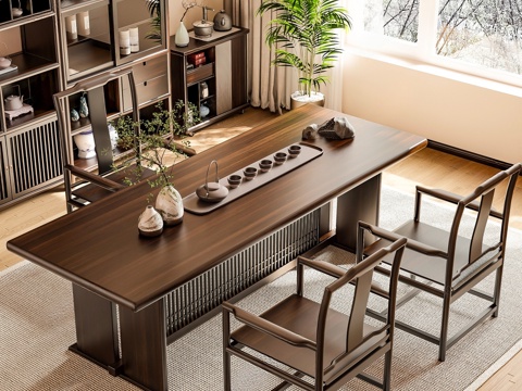  新中式茶桌椅3d模型 