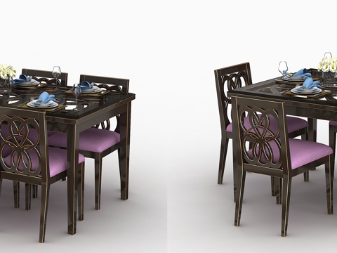  中式餐桌椅组合3d模型 