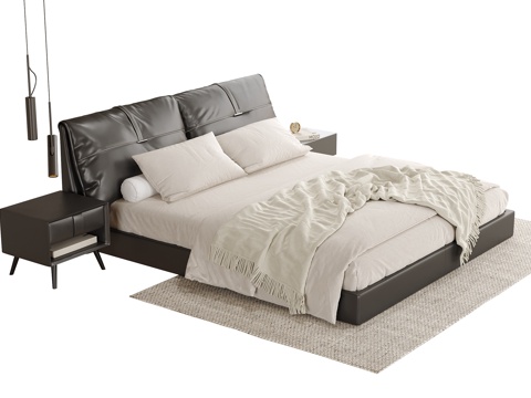  现代双人床3d模型 