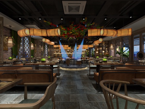  工业风餐厅 餐厅吧台 工业风餐桌3d模型 