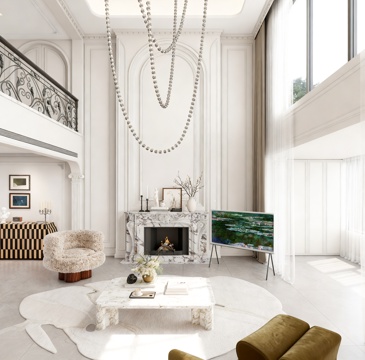  法式轻奢别墅客厅3d模型 