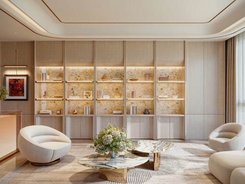  现代轻奢书房3d模型 