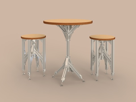  工业风桌椅组合 铝型材桌椅组合 机械金属风桌椅 休闲桌椅3d模型 