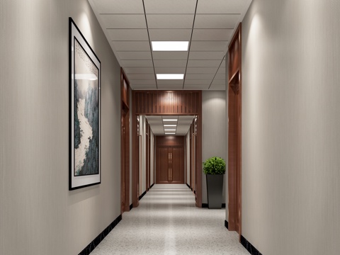  传统中式走廊 办公走廊过道3d模型 