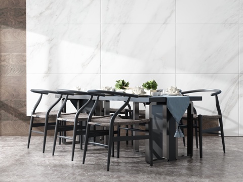  新中式餐桌椅组合3d模型 