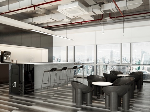  现代黑白办公茶水间3d模型 