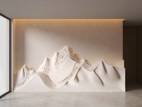 新中式背景墙 山水背景墙 山形背景墙 形象背景 客厅背景墙su模型su模型