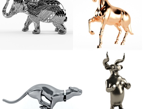  现代金属动物雕塑组合3d模型 