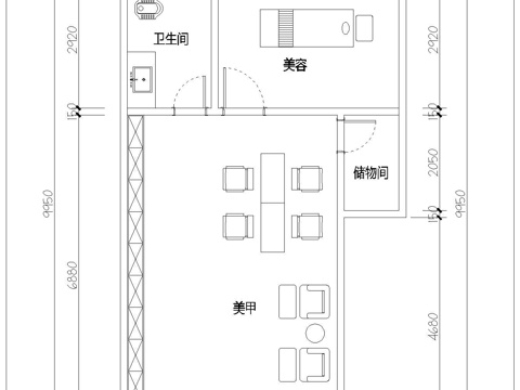 高档美甲美瞳 美容店  最新平面施工图设计cad施工图