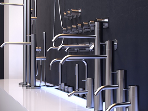  现代不锈钢水龙头组合3d模型 