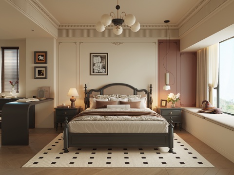现代法式卧室su模型