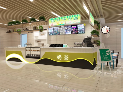  现代奶茶店 收银台 装饰品3d模型 