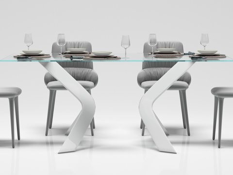  现代餐桌 椅子 摆件组合3d模型 