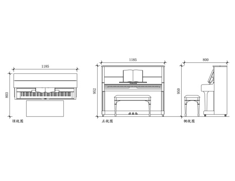 立式琴 竖钢琴 落地钢琴 家用立式琴 书房钢琴cad施工图