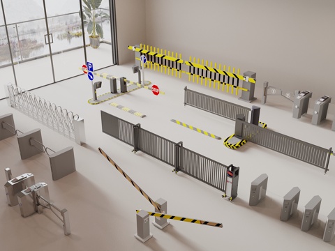  道闸栏杆 摆闸 岗亭 保安亭 伸缩门 门禁机 大门入口 人行3d模型 