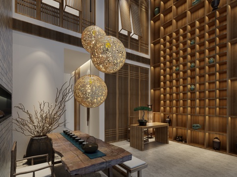  禅意中式茶馆 茶室 茶餐厅3d模型 