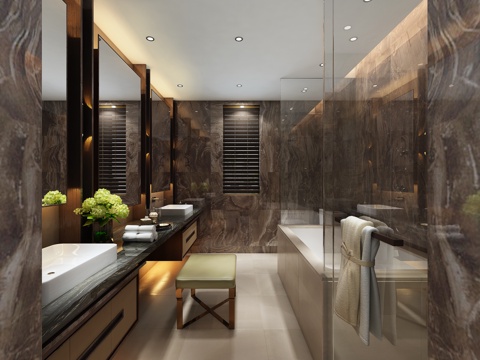  现代酒店卫生间 卫生间 客房卫生间 公共卫生间3d模型 