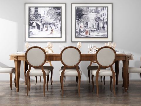  美式餐桌椅组合3d模型 