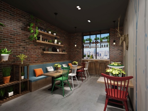  工业风与北欧混搭个性咖啡厅3d模型 