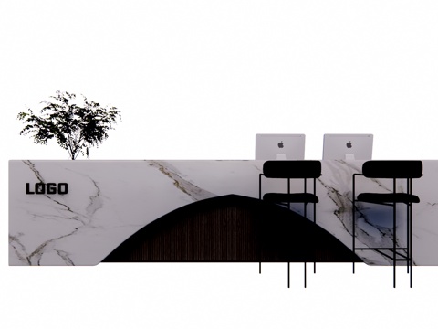 前台接待 办公空间 电脑 接待 大厅su模型