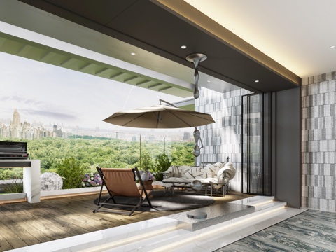  现代平层露台阳台3d模型 