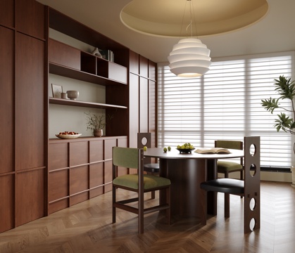 现代餐厅 餐桌椅 餐边柜su模型