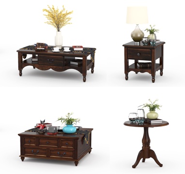  美式古典实木茶几组合3d模型 