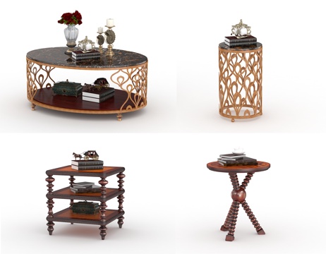  美式古典茶几组合3d模型 