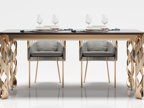  新中式餐桌 椅子 摆件组合3d模型3d模型 