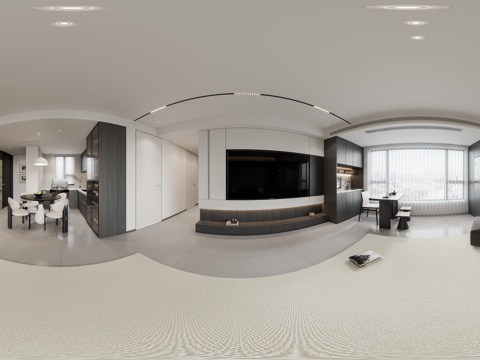 现代极简客餐厅 黑白灰客餐厅 沙发组合 餐桌椅组合