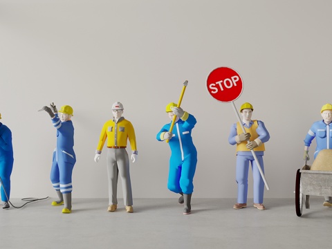  施工人物 建筑工人 工人 人物组合3d模型 