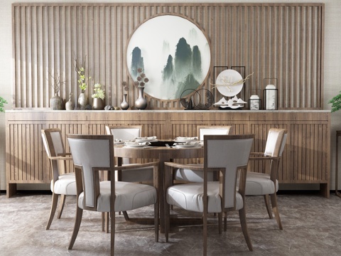  新中式餐桌椅组合3d模型 