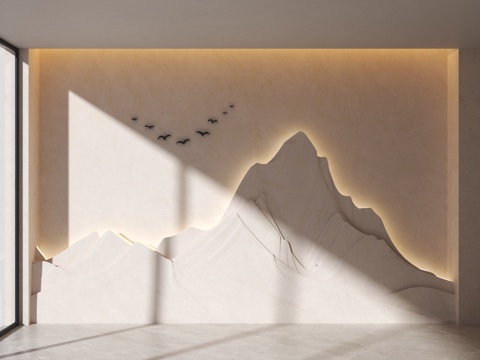  新中式背景墙 山水背景墙 山形背景墙 形象背景 客厅背景墙3d模型 