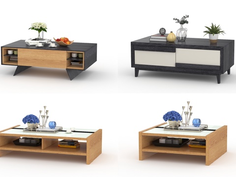  现代实木茶几组合3d模型 