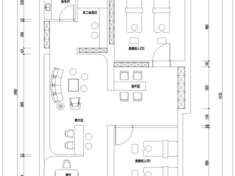高档美甲美瞳 美容店  最新平面施工图设计cad施工图