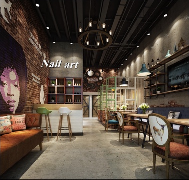  现代咖啡厅 水吧 挂画 吊灯3d模型 