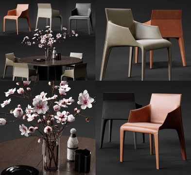 现代餐桌椅 餐桌 圆桌 餐椅 现代餐椅 花瓶 摆件 休闲椅3d模型 