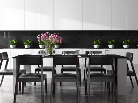  现代北欧餐桌椅组合 橱柜3d模型 