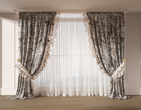  法式窗帘 碎花 复古 中古 通用窗帘3d模型 