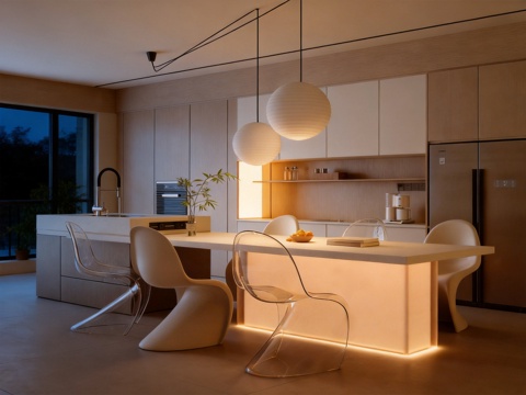  开放式餐厅 餐桌 餐边柜3d模型 