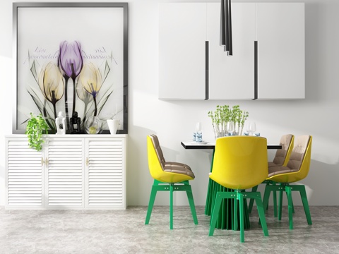  现代餐桌椅组合 边柜3d模型 