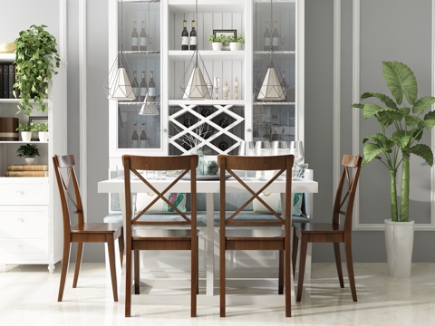  美式酒柜 餐桌椅组合 边柜3d模型 