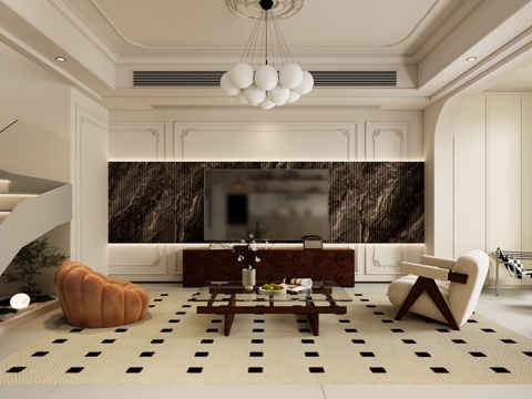  法式客厅3d模型 