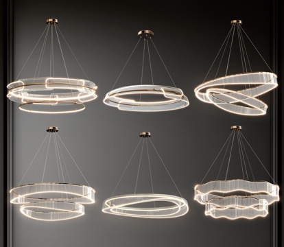  意式轻奢玻璃吊灯组合 环形吊灯 玻璃吊灯 艺术吊灯 双层吊灯3d模型 