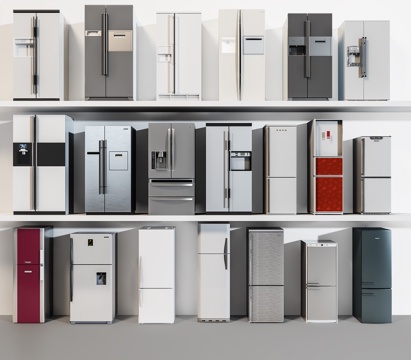  现代双门冰箱单门冰箱组合3d模型 