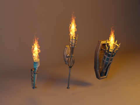 铁艺火把 欧式复古火把 中世纪火把 古代火把 牢房火把su模型