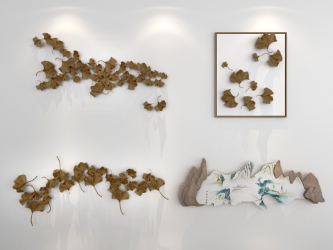  现代新中式叶子造型墙饰组合3d模型 