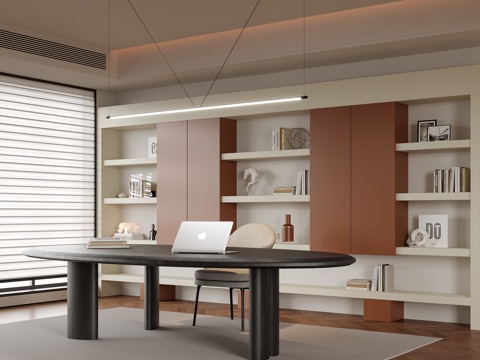  现代书房 书柜 书桌椅3d模型 